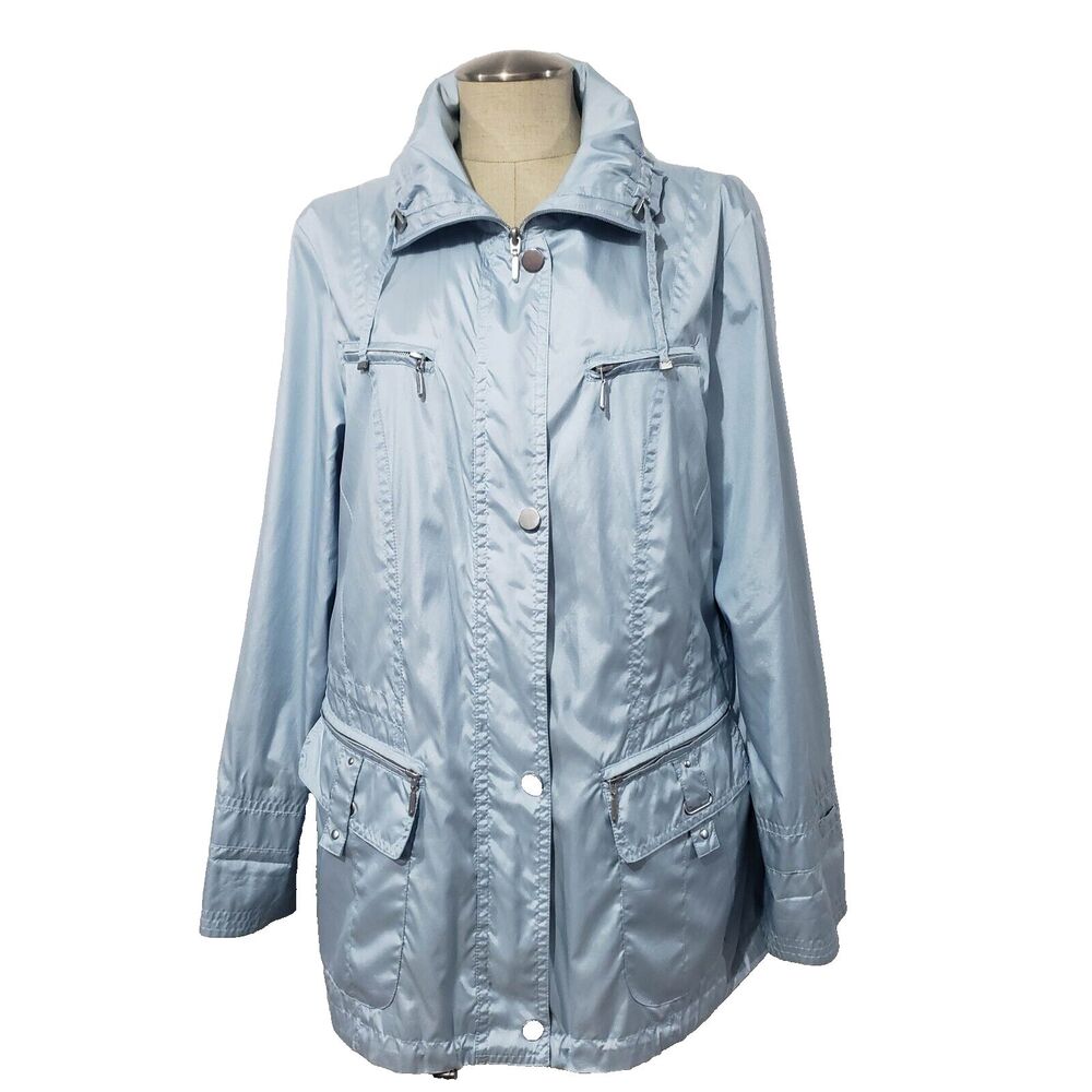 Adagio Light Blue Nylon Blend Zip Windbreaker Coat Jacket 42 /L